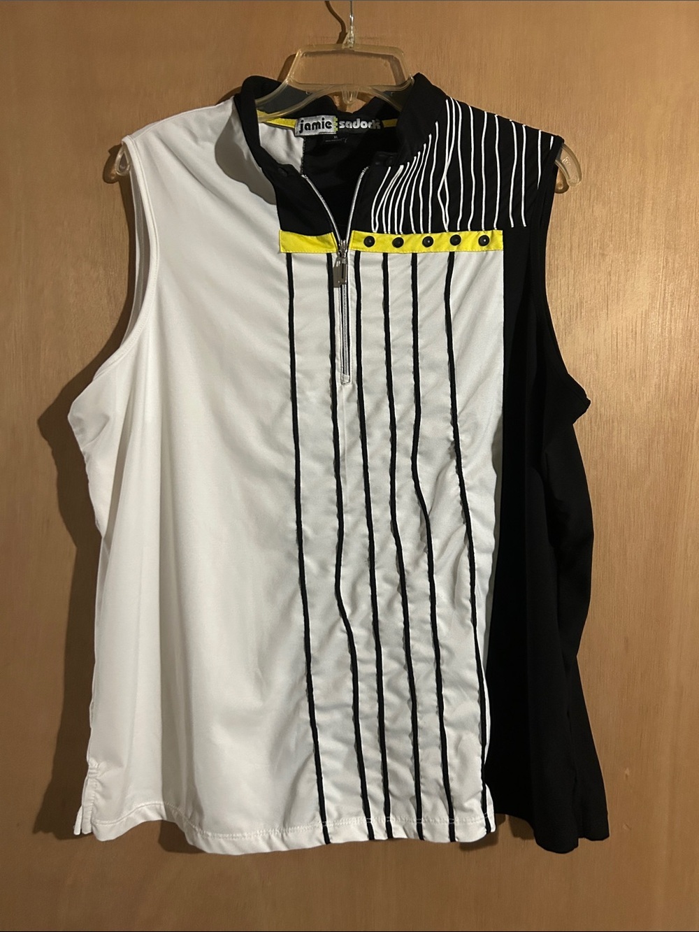 jamie sadock White, Black & Yellow Sleeveless Golf Top